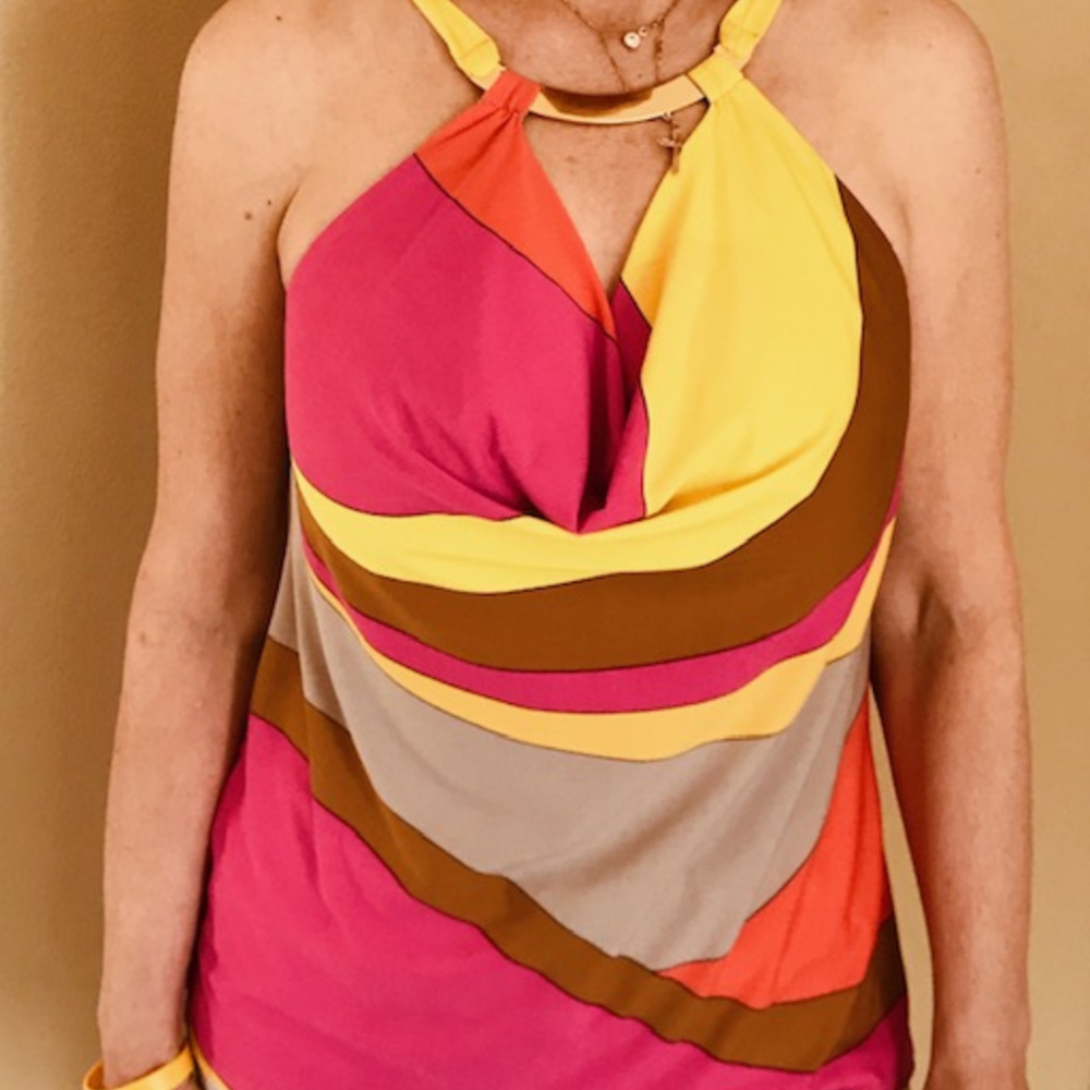 Trina Turk Colorful Cowl Neck Halter Top